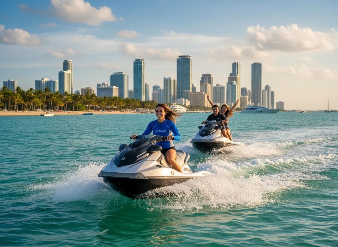 Friends Jet Skiing in a Coastal City