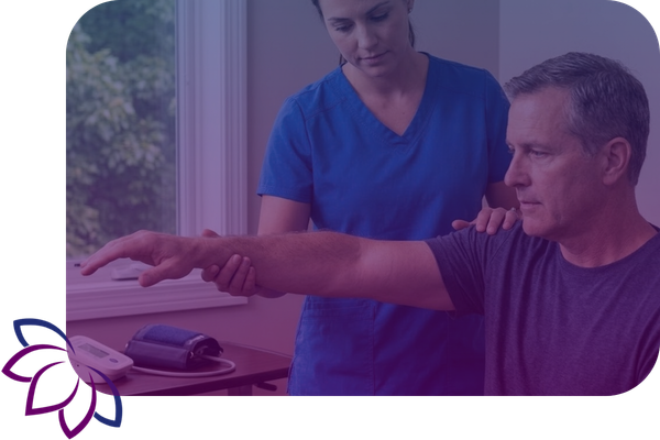 registered nurse guides a patient through precise physical therapy exercises