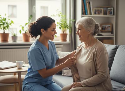 Caregiver Assisting Senior Woman at Home