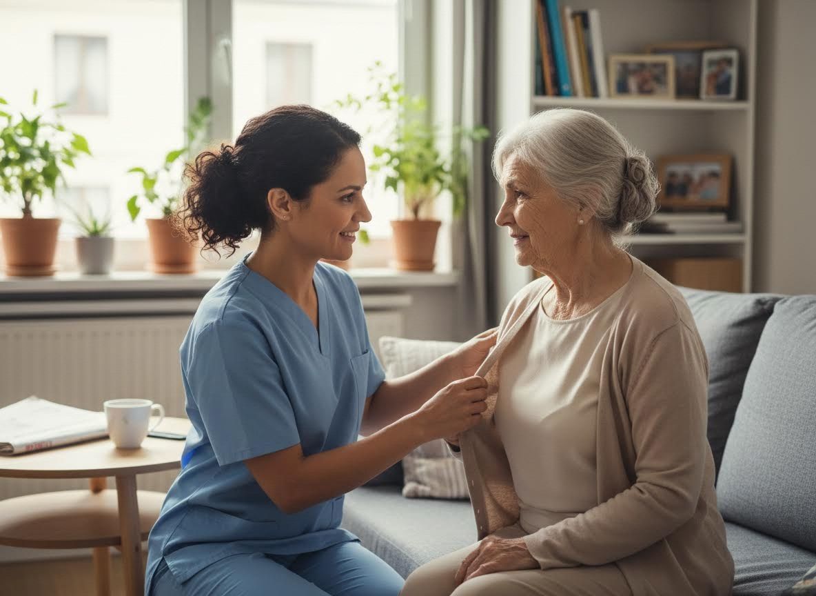 Caregiver Assisting Senior Woman at Home