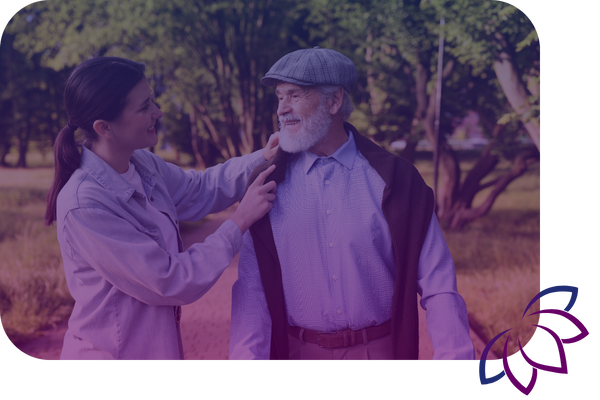younger woman supporting older man