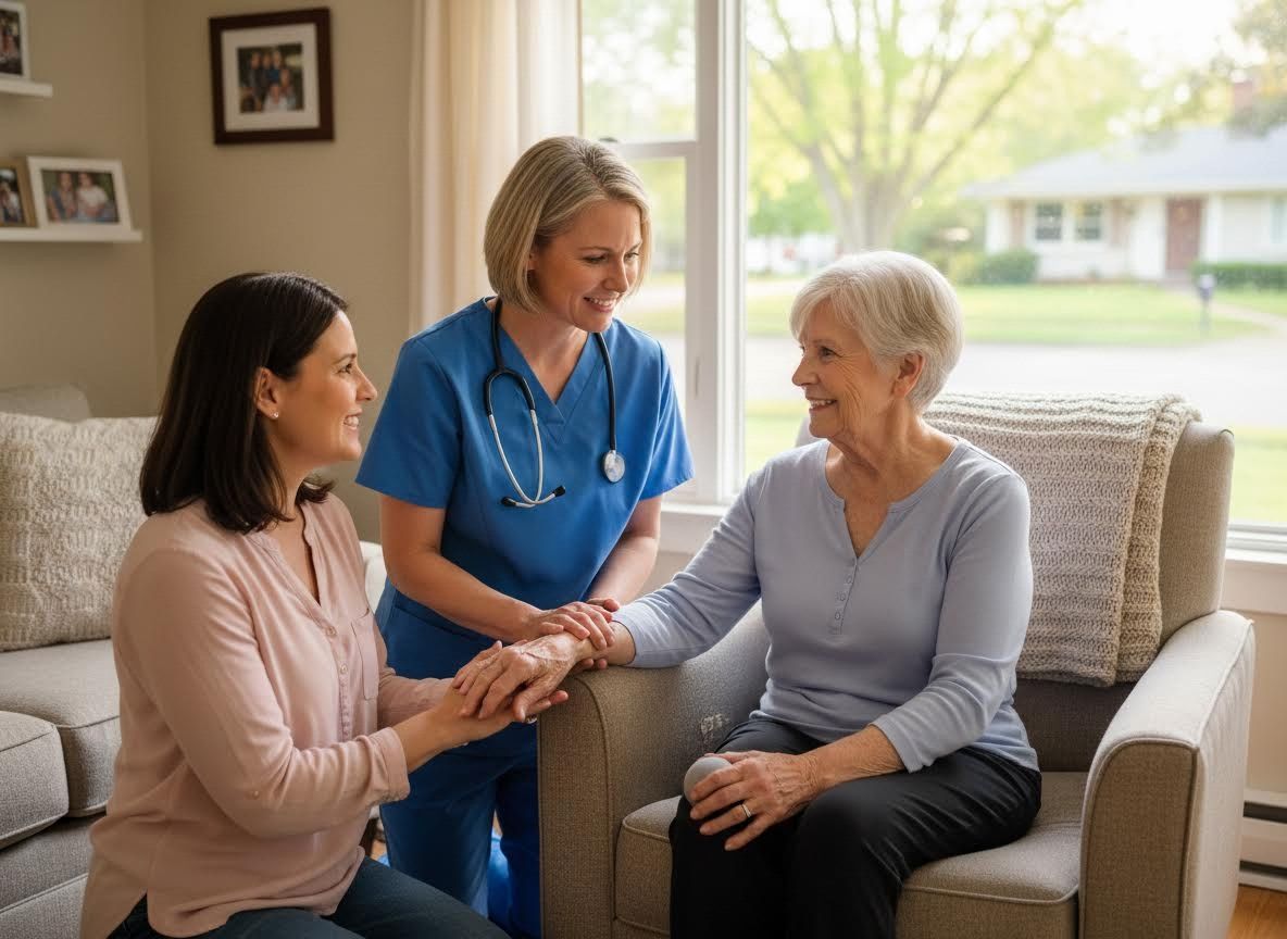 Caregiver and Family Support Elderly Woman