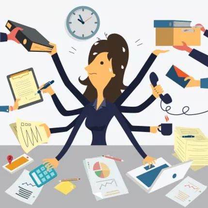 An illustration of a woman overwhelmed at work