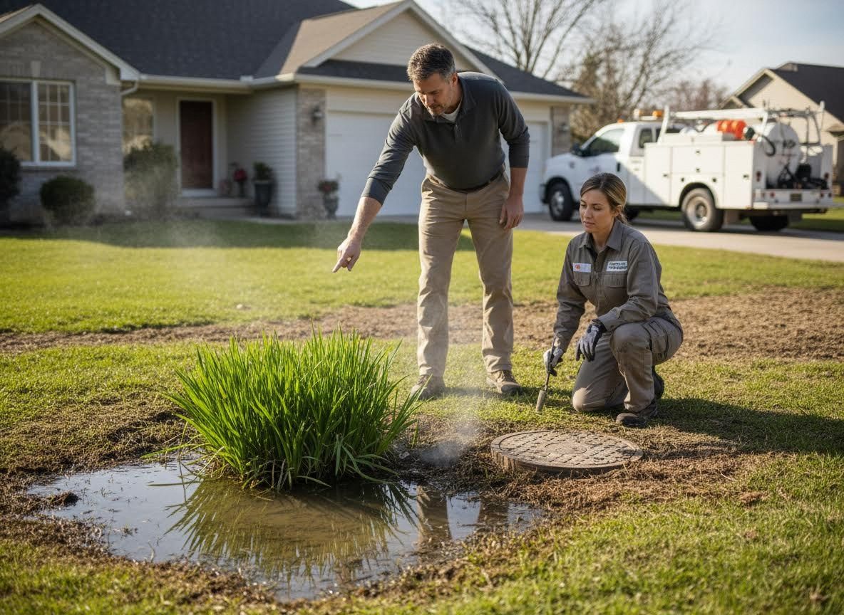 Service Technicians Investigating a Yard Leak and Manhole