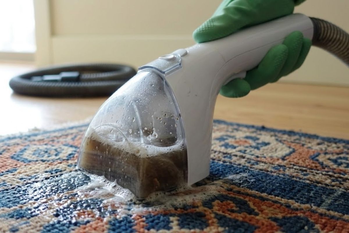 cleaning a rug 
