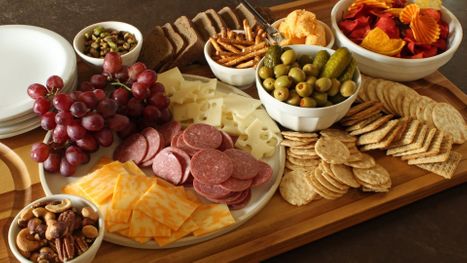 charcuterie board with food