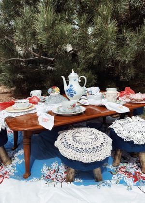 Blue tea party rental