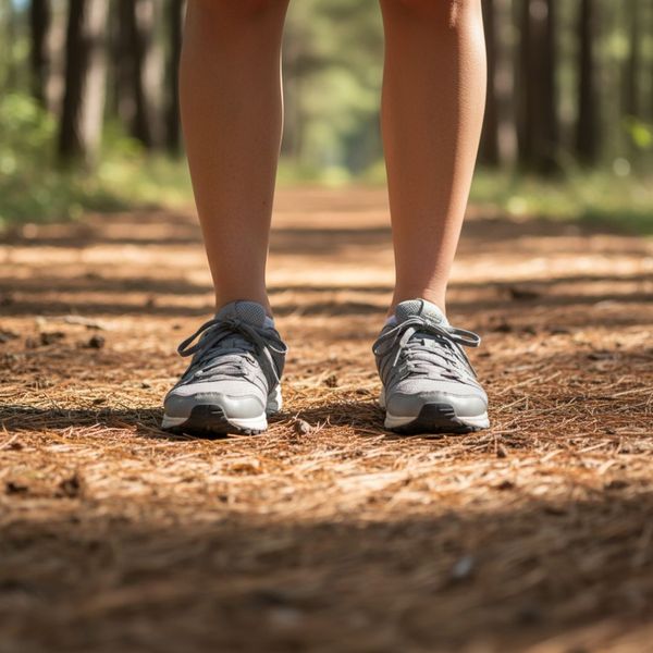 view of feet standing on outdoor trail