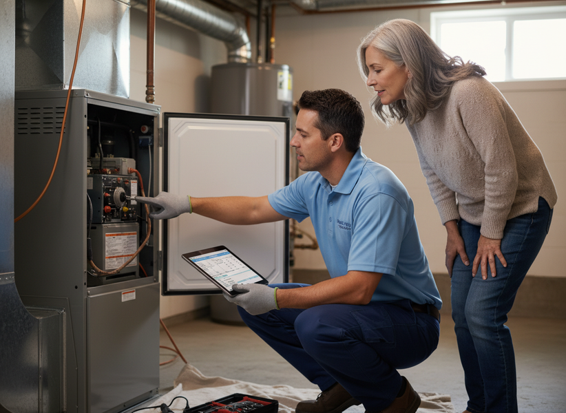 HVAC Technician Explains Furnace to Homeowner