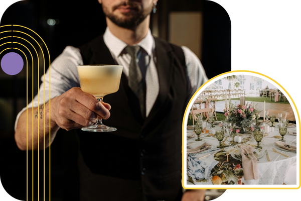 Bartender and table decorated and placed ready for meal