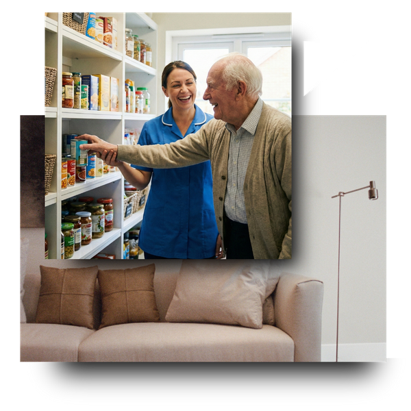 Caregiver helping a man pick out food
