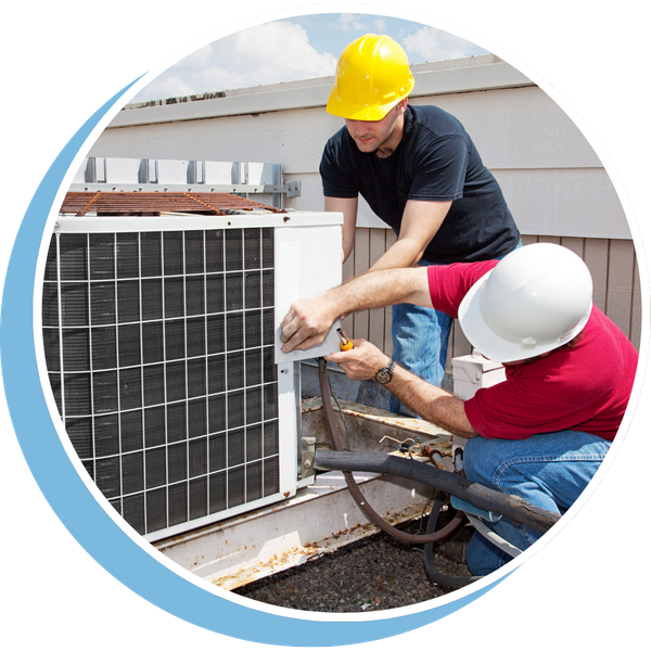 technicians installing HVAC unit technicians installing HVAC unit