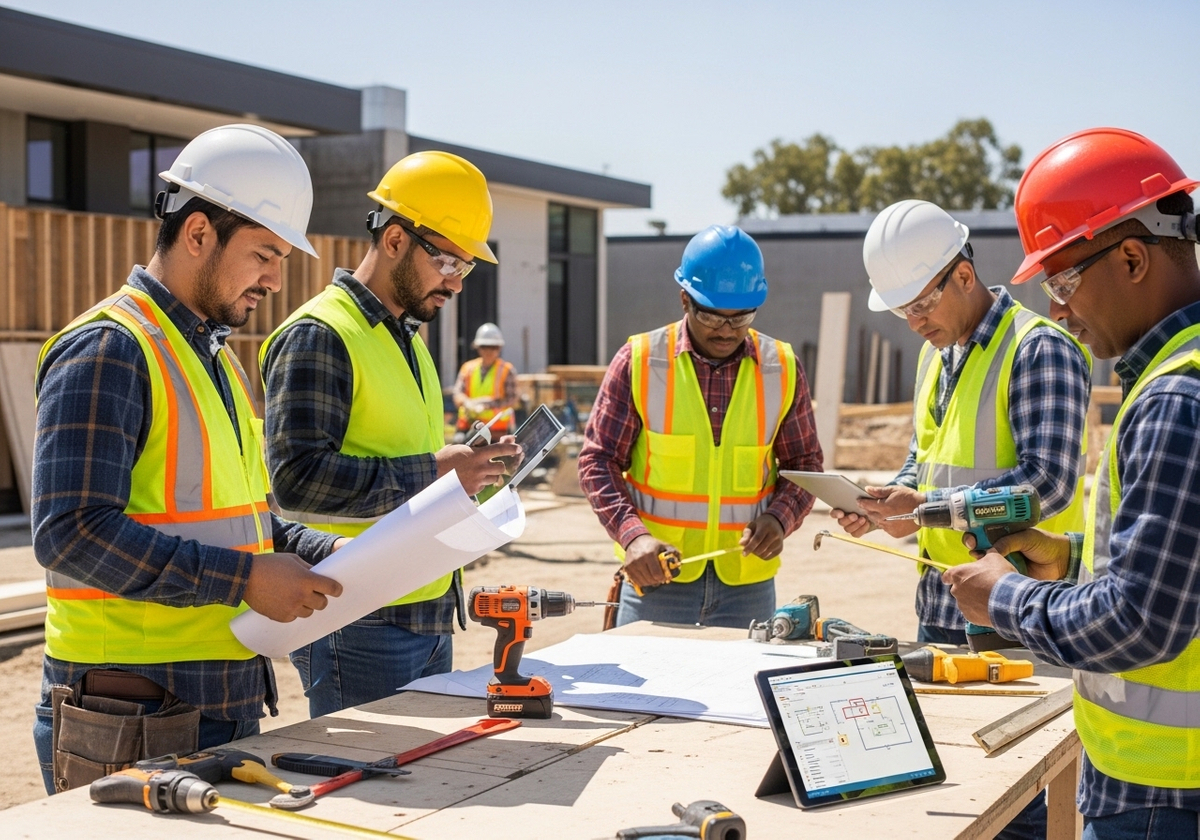 Construction Team Reviewing Plans