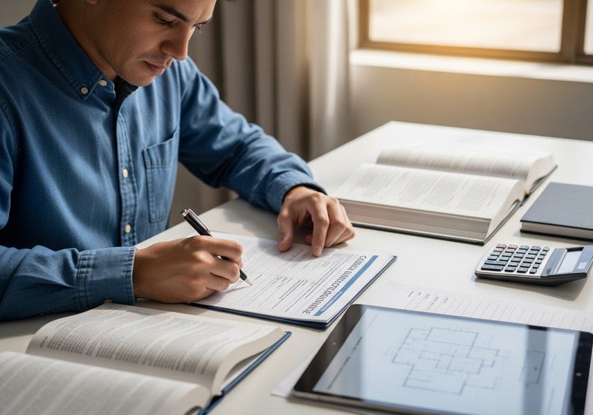 Man Filling Out Form at Desk