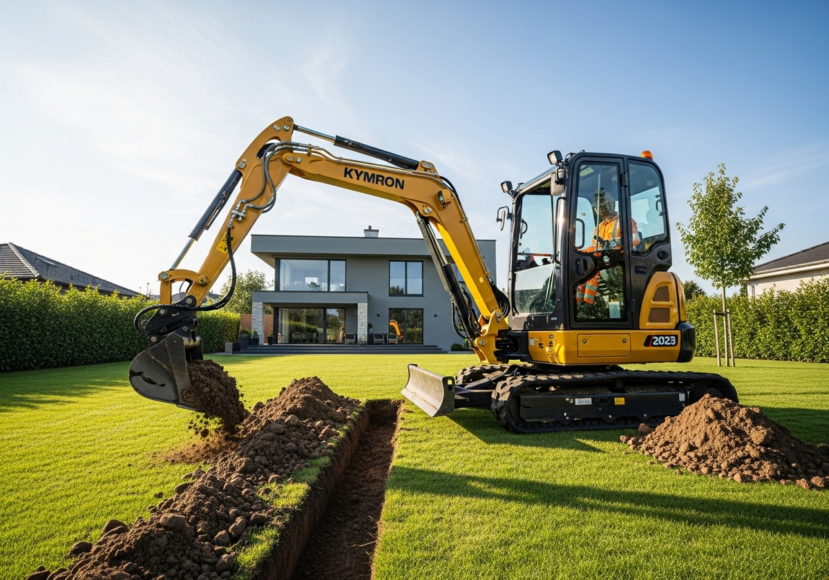 Kymron Mini Excavator Digging Trench