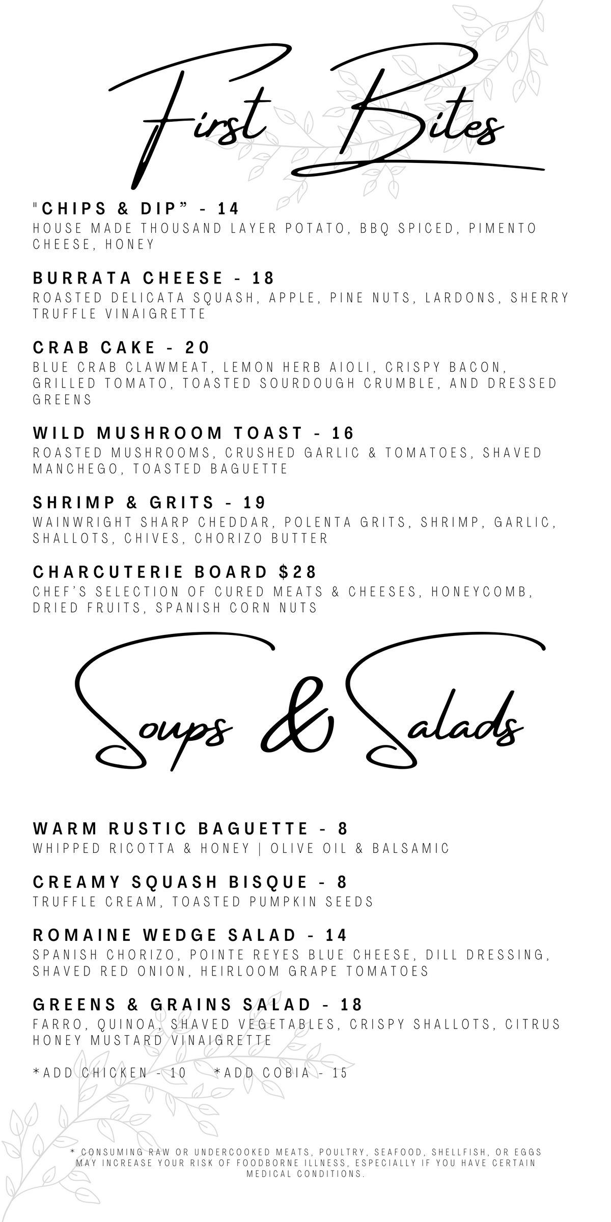 Menu - Casual Fine Dining - Sainte-George Restaurant