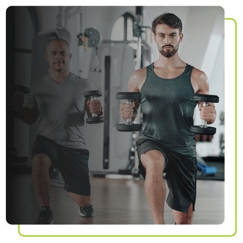 man doing weighted lunges