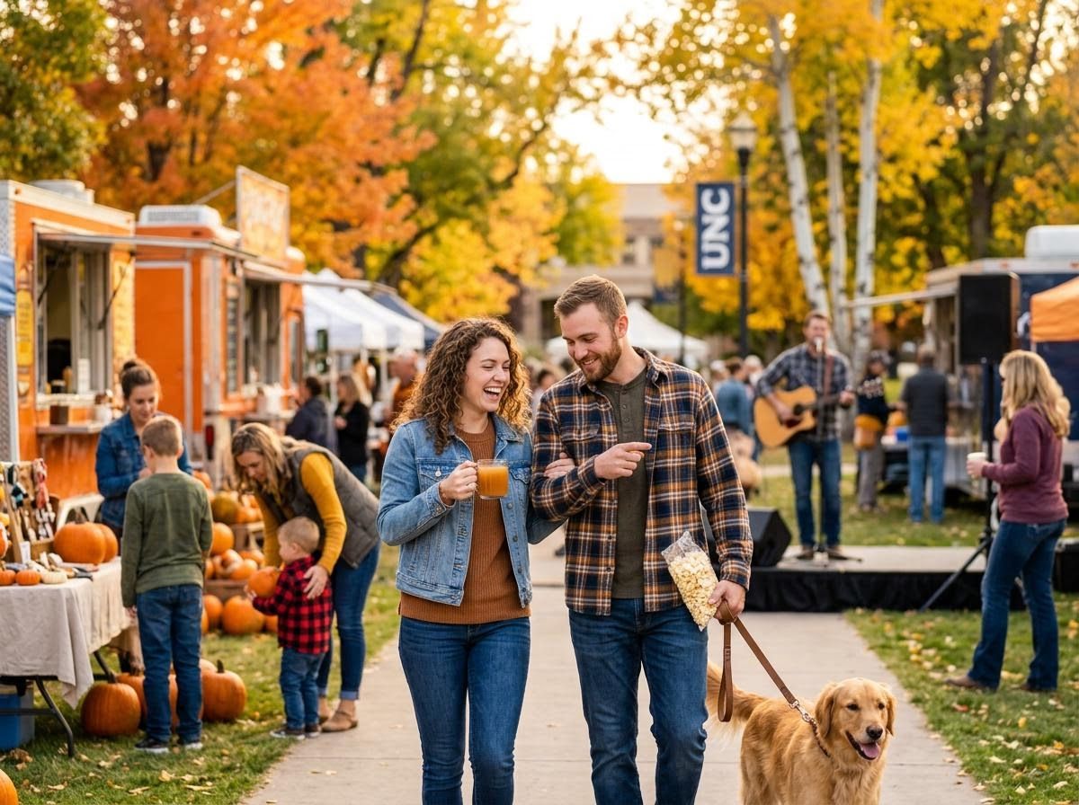 Couple and Golden Retriever Enjoying Fall Festival at UNC