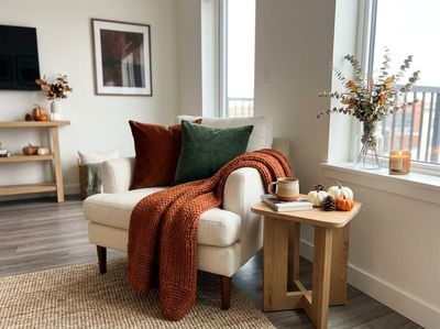 Cozy Autumn Living Room with Armchair and Fall Decor