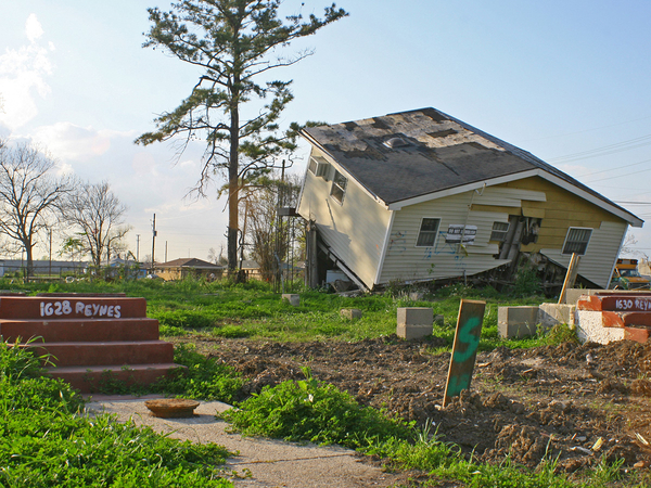 A house with severe hurricane damage