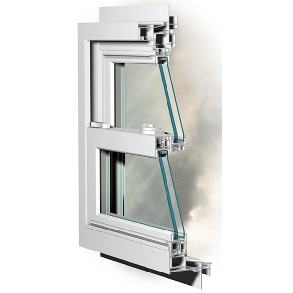 A technical cross-section of a hurricane impact window showing its multi-layered glass and reinforced frame. A technical cross-section of a hurricane impact window showing its multi-layered glass and reinforced frame.