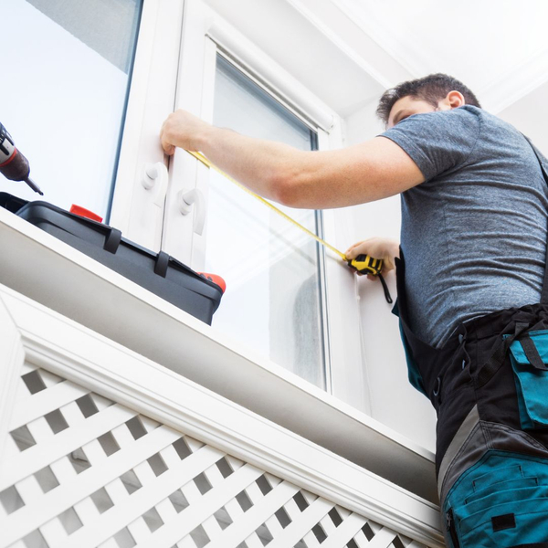 Person installing shutters
