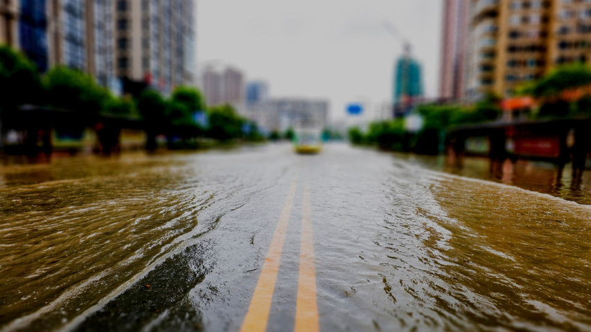street flooded with water