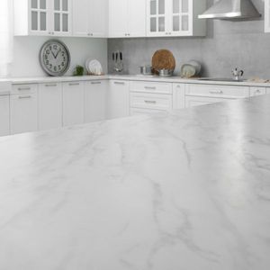 marble countertop, gray/white kitchen