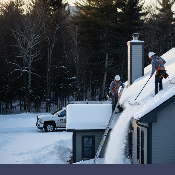 A clean, safe Durham property during winter with a clear driveway and a roof free of ice dams, illustrating professional snow and ice removal services.