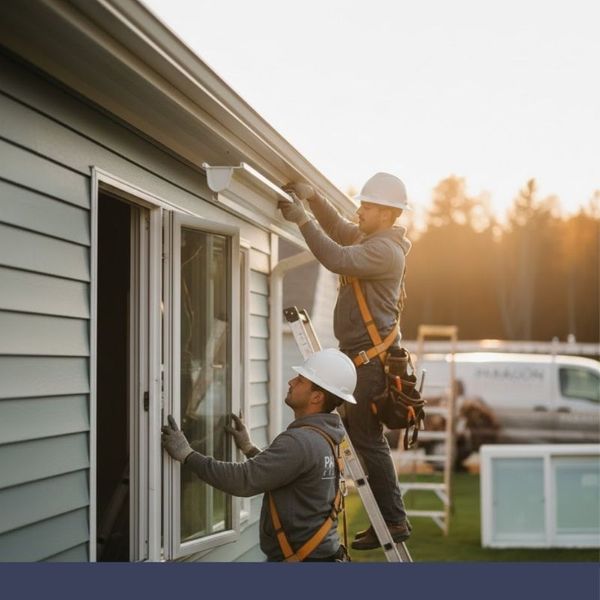 contractors replacing windows on home