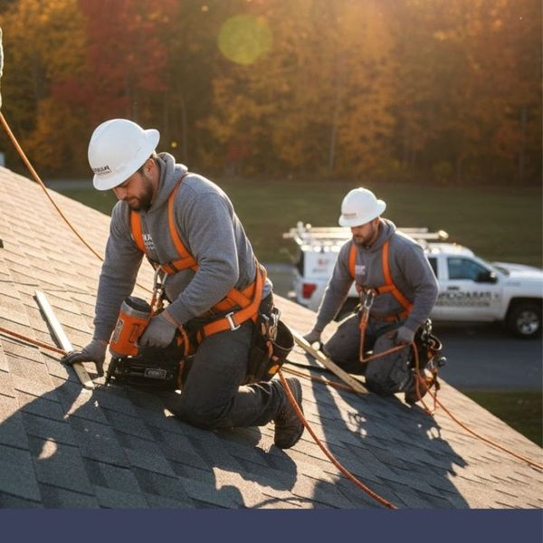 A detailed view of a residential roof in Durham featuring clean lines and architectural shingles, demonstrating expert roofing installation and structural integrity.