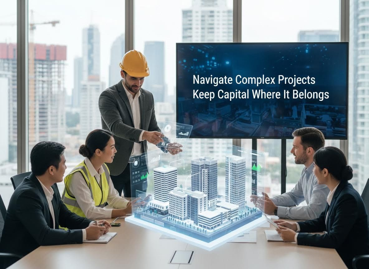 Construction and Urban Planning Team Analyzing Holographic 3D City Model