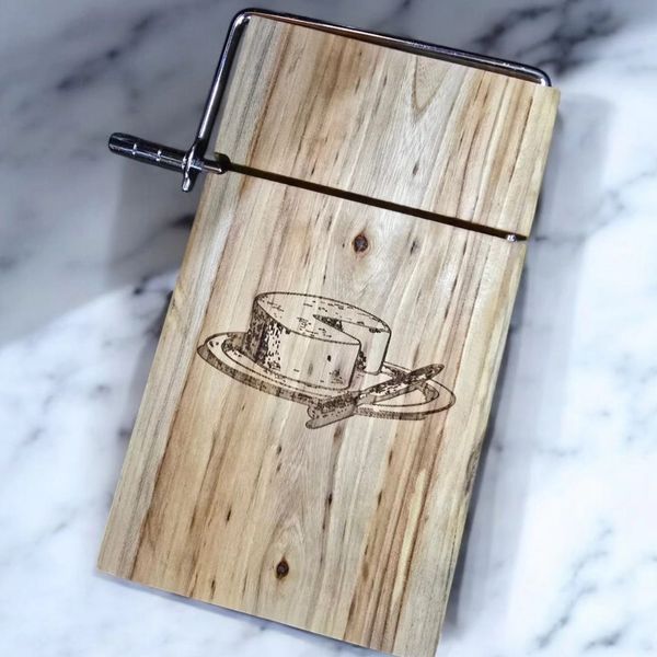 Cheese image engraved onto a cutting board