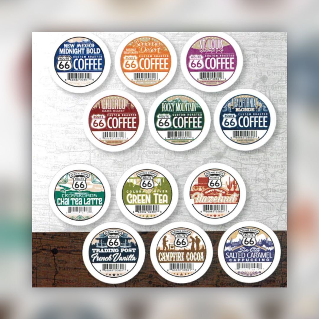 All of the available single serve flavors and roasts of Route 66 coffee.