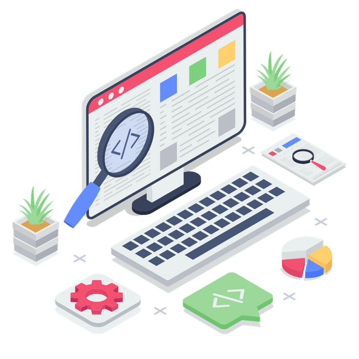 isometric illustration of software, computer