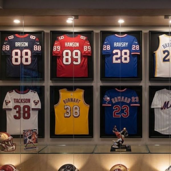 sports jerseys on the wall 