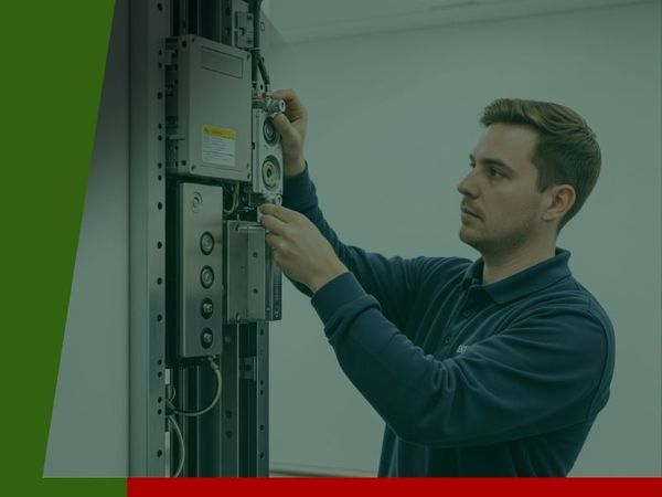  certified technician from Elevator Evolution carefully working on a new elevator installation