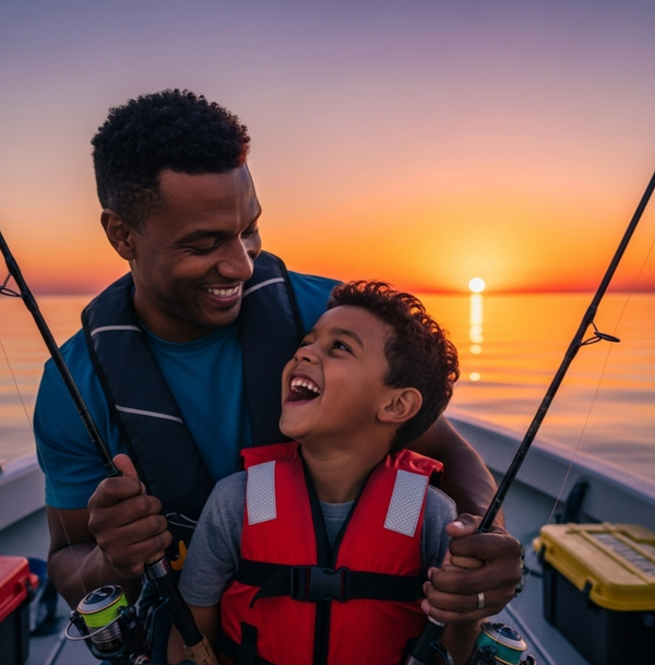 Father and son enjoying a memorable fishing trip on a boat at sunset. Screenshot 2025-08-27 at 11.26.06%E2%80%AFAM.png