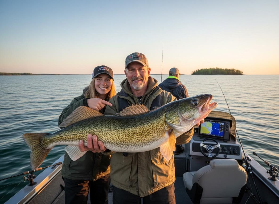 Anglers with a Trophy Walleye on a Lake