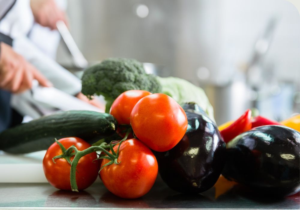 Vegetables on prep table