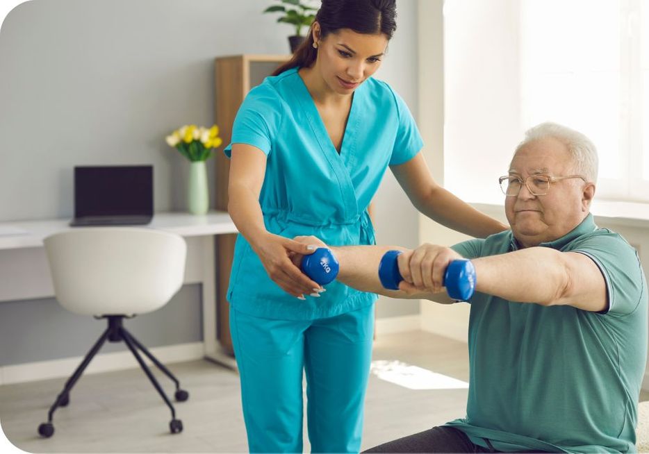 an in home nurse helping a patient with strength training