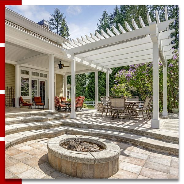 Home with large concrete patio