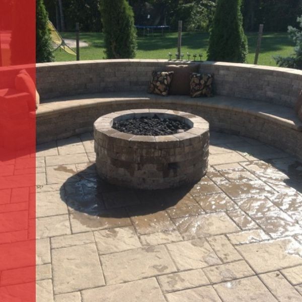 stamped concrete and firepit