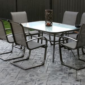 Dining set on stamped concrete patio