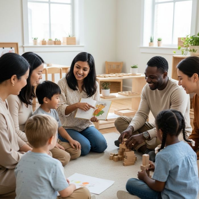 Parents with teachers and students