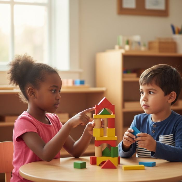 Two children at a table Two children at a table