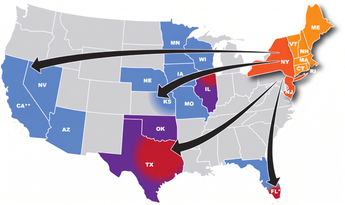 New York/New Jersey/New England Outbound Map