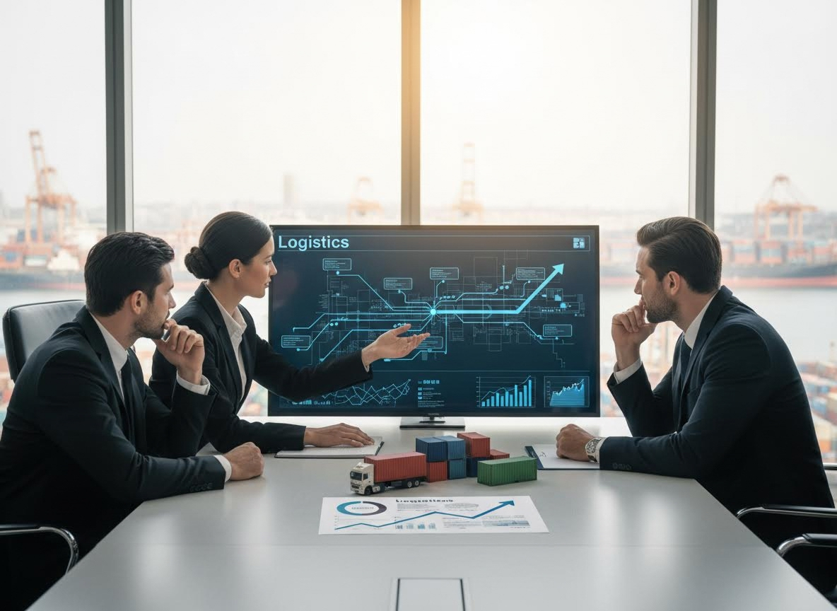 Business Professionals Analyzing Logistics Data