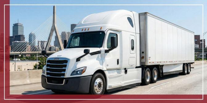 A white EDI Express Inc. LTL freight truck driving along a major Boston highway with the Zakim Bridge and skyline in the background.