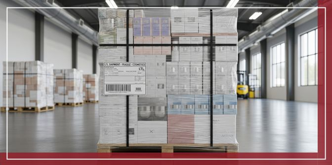 securely wrapped pallet of high-end cosmetic products